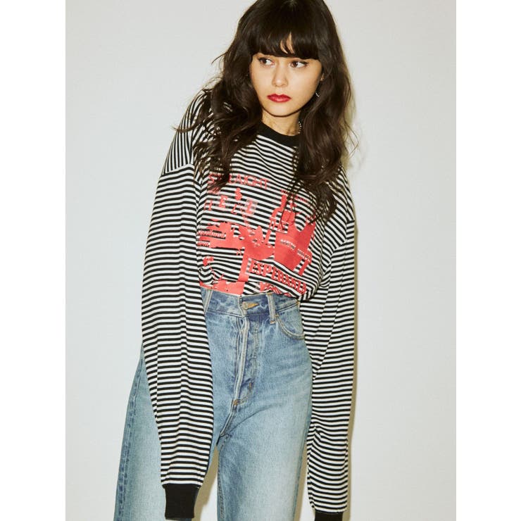 syudou official goods store Syudou あいきるゆぅ ボーダー ロングTシャツ