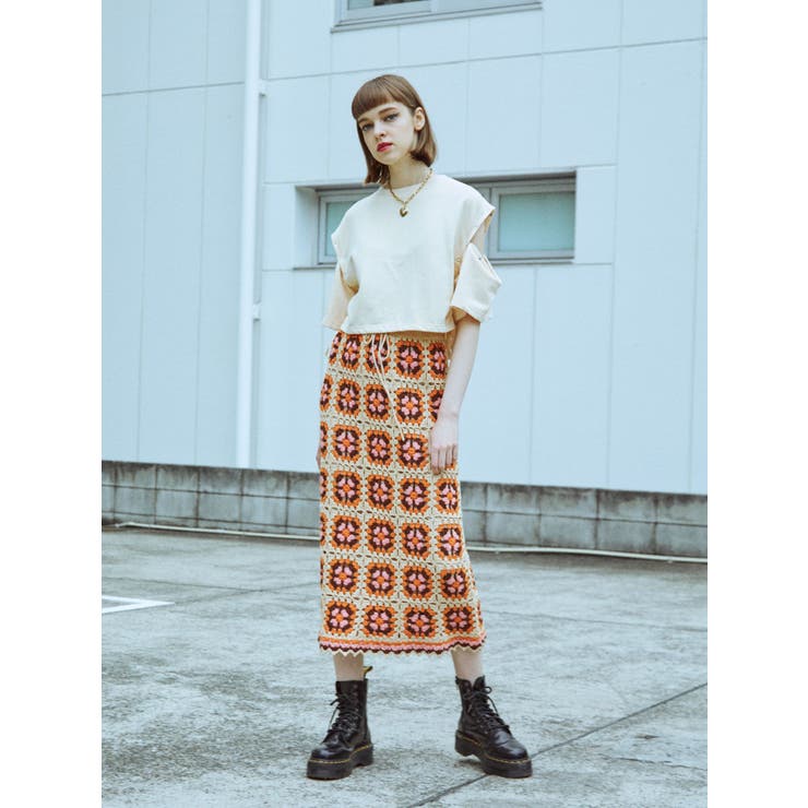 セットアップ対応】カラークロシェスカート[品番：MKSW0036550