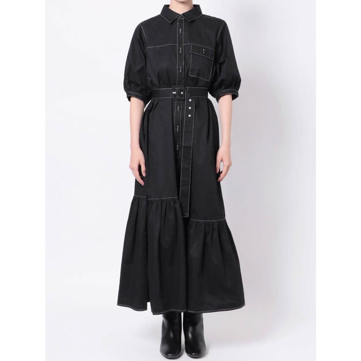shellerスタンドカラーステッチワンピース カラーステッチワンピース[品番：MKSW0039628]｜jouetie