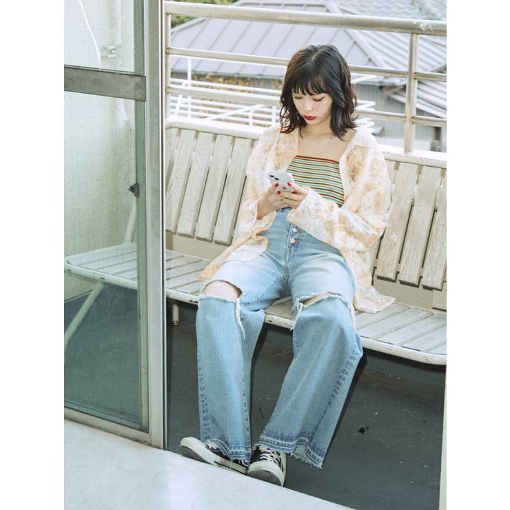 ハイウエストダメージワイドパンツ[品番：MKSW0042478]｜jouetie