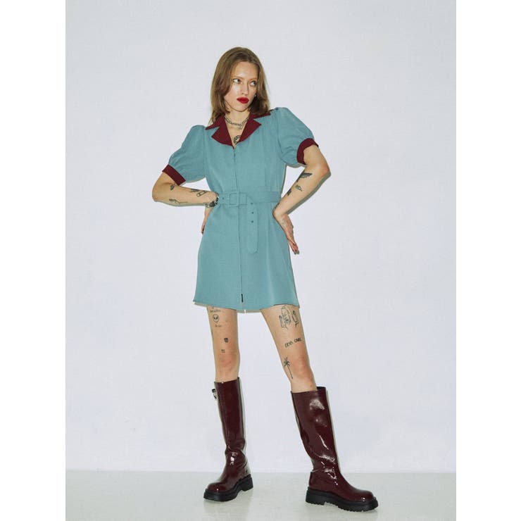 バイカラーフィットフレアミニワンピース[品番：MKSW0042016]｜jouetie  