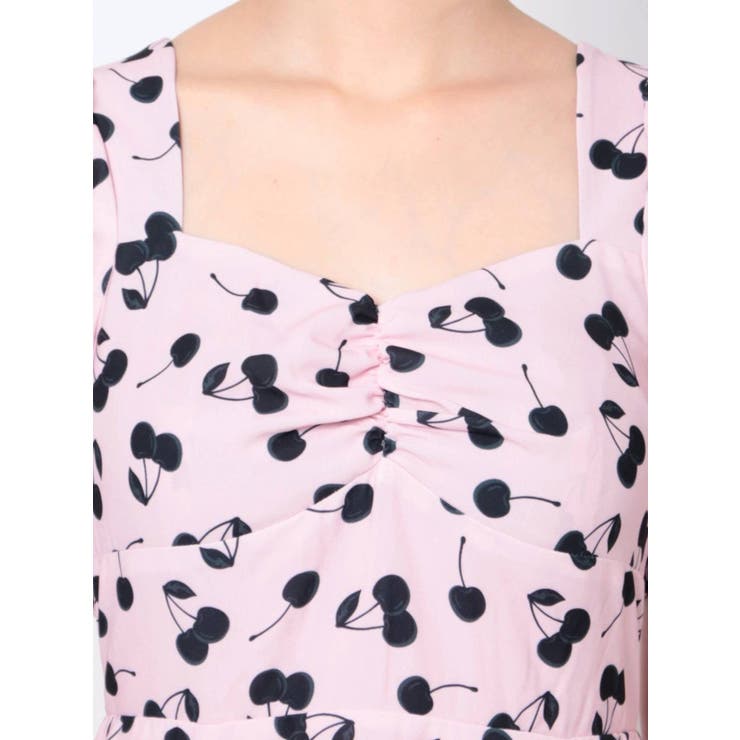 チェリーパターンスリットロングワンピース[品番：MKSW0044770