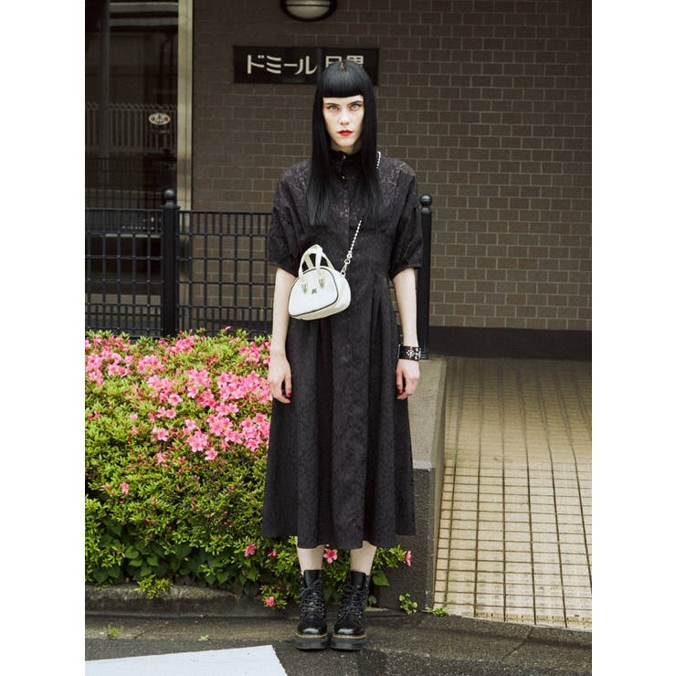 ロミール コラボ スタンドカラーワンピース フリルスタンドカラー長袖  