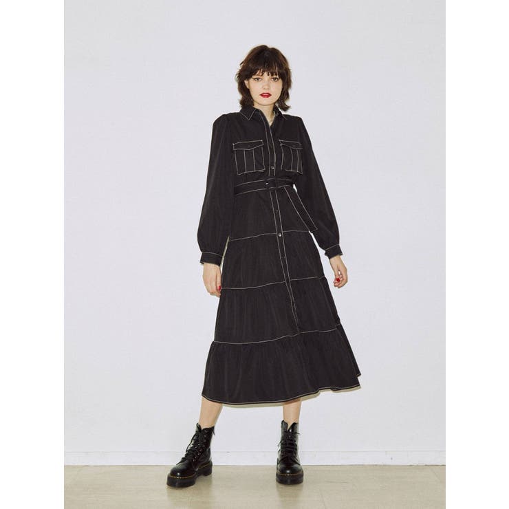 ジュエティ　ワンピース カラーステッチミリタリーティアードワンピース[品番：MKSW0047957