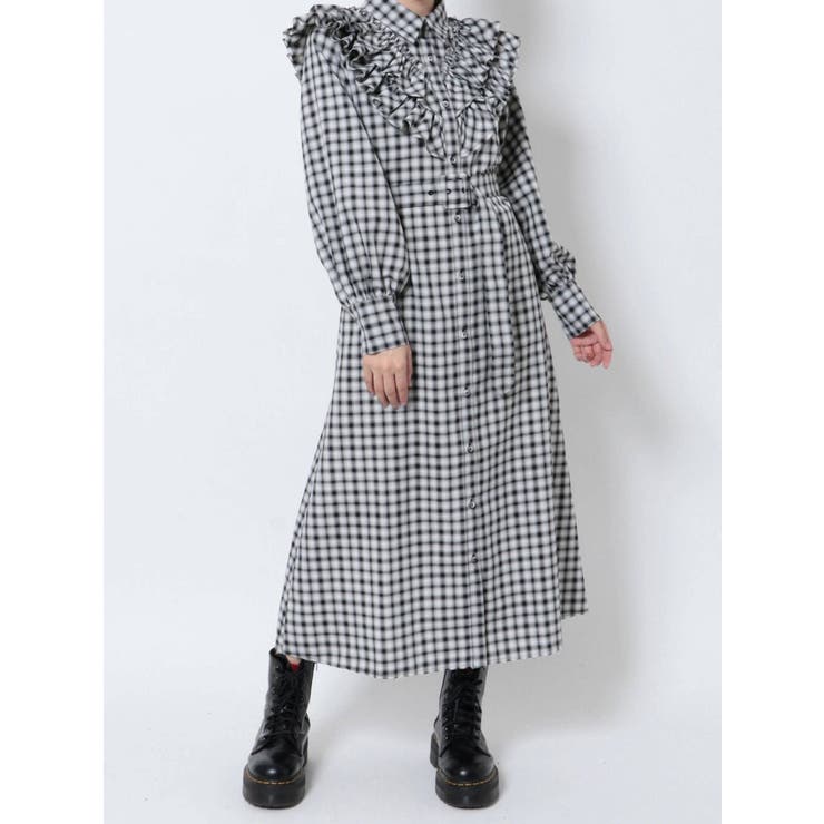 jouetie 変形異素材フリルフレアロングワンピース Tシャツ