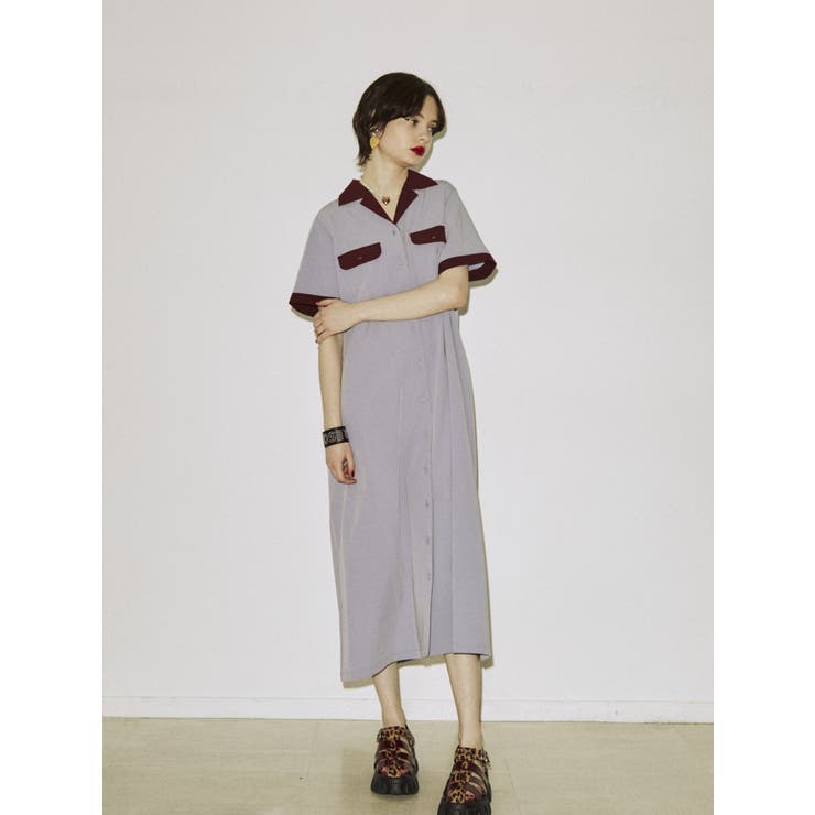 バイカラーボーリングシャツワンピース[品番：MKSW0051292