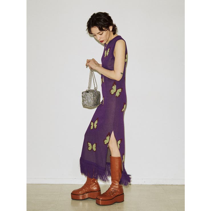 フリンジニットワンピース/ホワイト | DRESS | OBLI