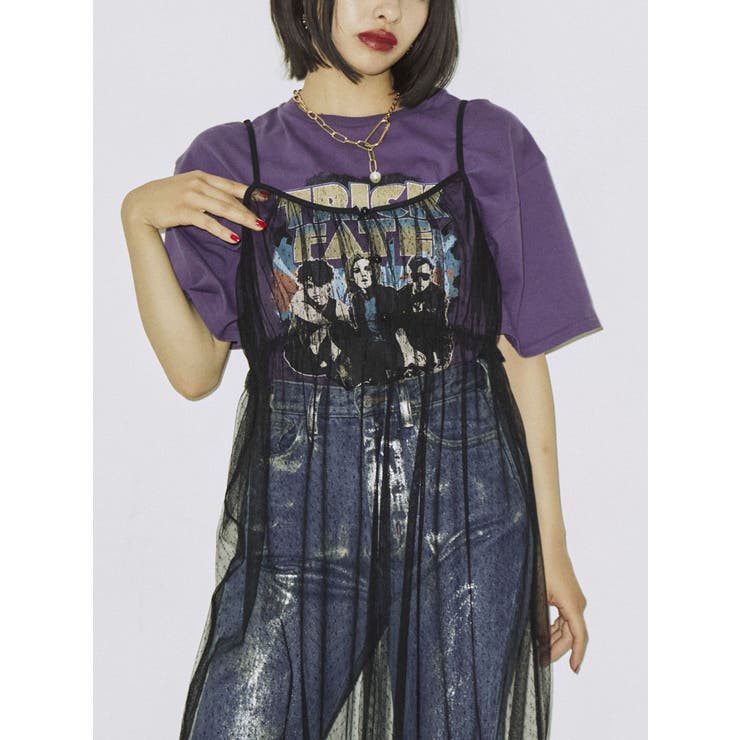 40 N°21 ドットチュール フリル キャミミニワンピ シースルー風 3色展開】Meridian ドットチュール フリル キャミソール