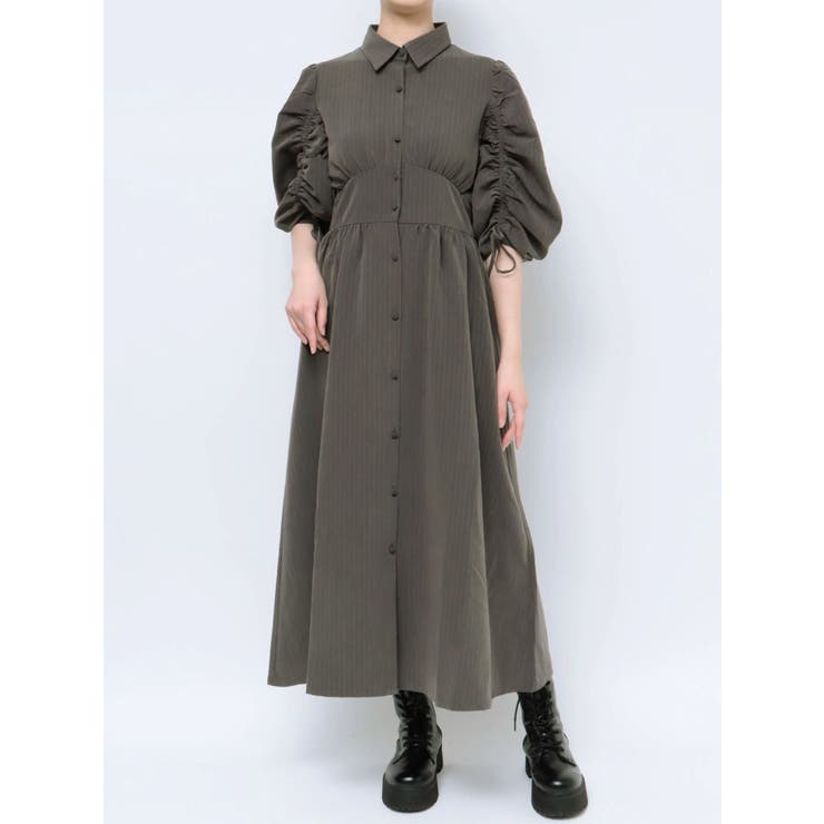 ギャザースリーブシャツワンピース[品番：MKSW0053427]｜jouetie