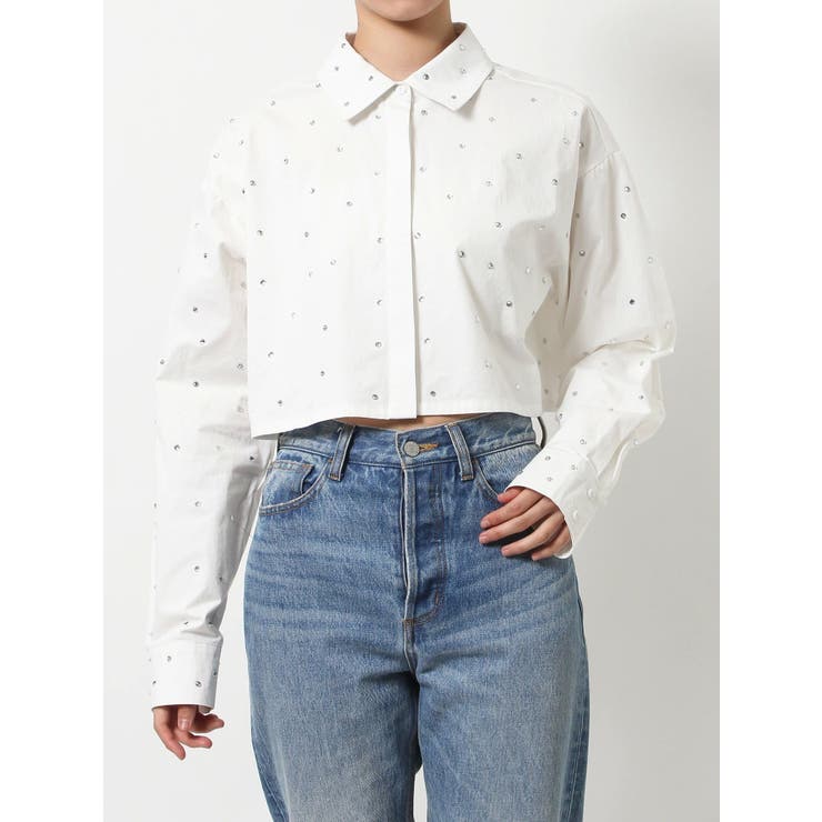 miumiu ストーン クロップドシャツ Grey Cropped Chambray Shirt | Miu Miu