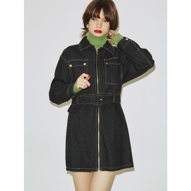 ジュエティ ワンピース jouetie フロントジップボーリングシャツワンピース（ブルー