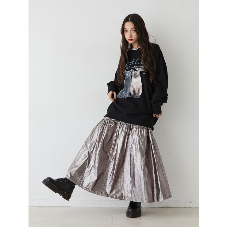 メタリックフレアギャザースカート[品番：MKSW0055474]｜jouetie