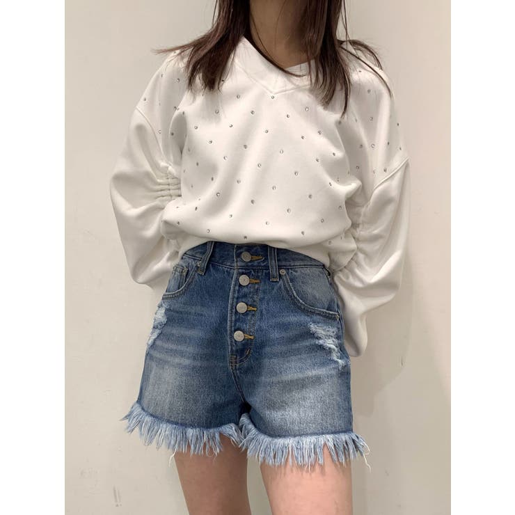 ダメージデニムショートパンツ[品番：MKSW0056529]｜jouetie