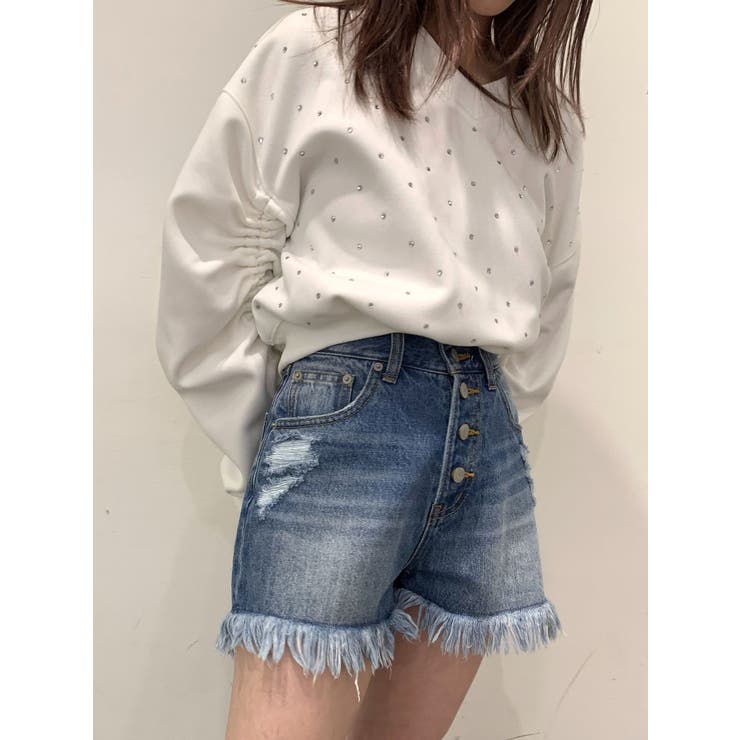 ダメージデニムショートパンツ[品番：MKSW0056529]｜jouetie