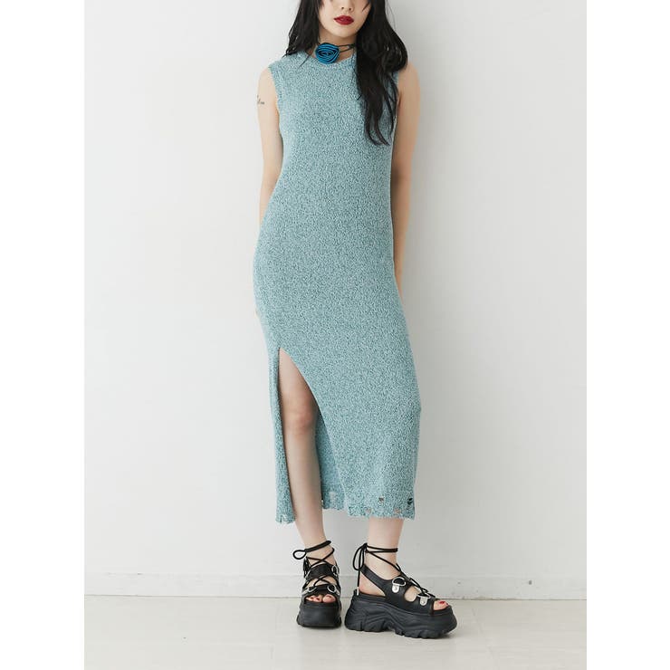 ブルー | バックオープンサマーニットワンピース | jouetie