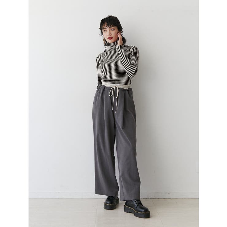 バイカラーダブルウエストタックパンツ[品番：MKSW0056667