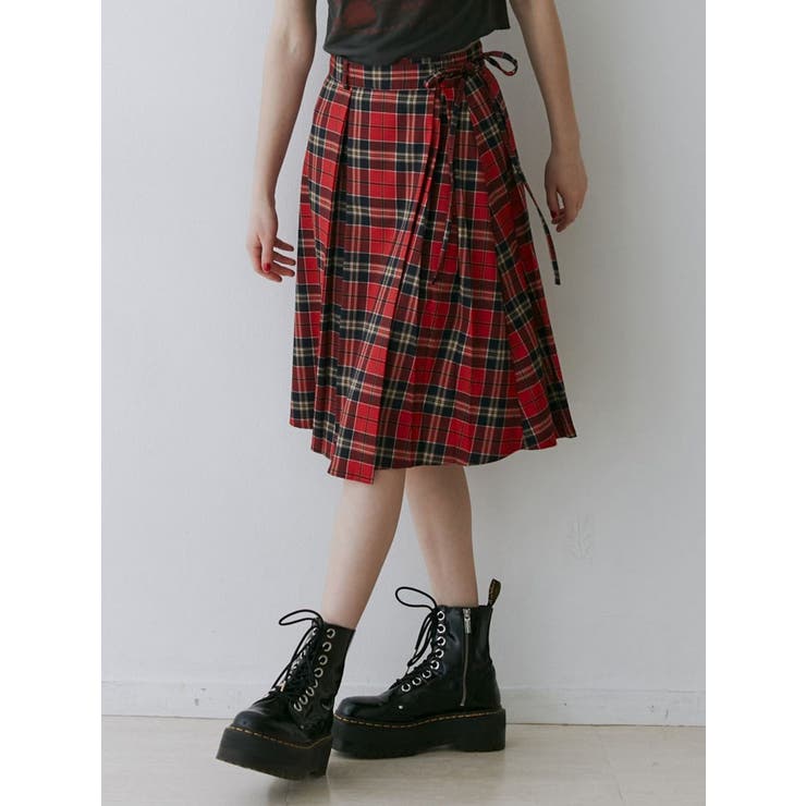 レッド | ニーレングスラッププリーツスカート | jouetie