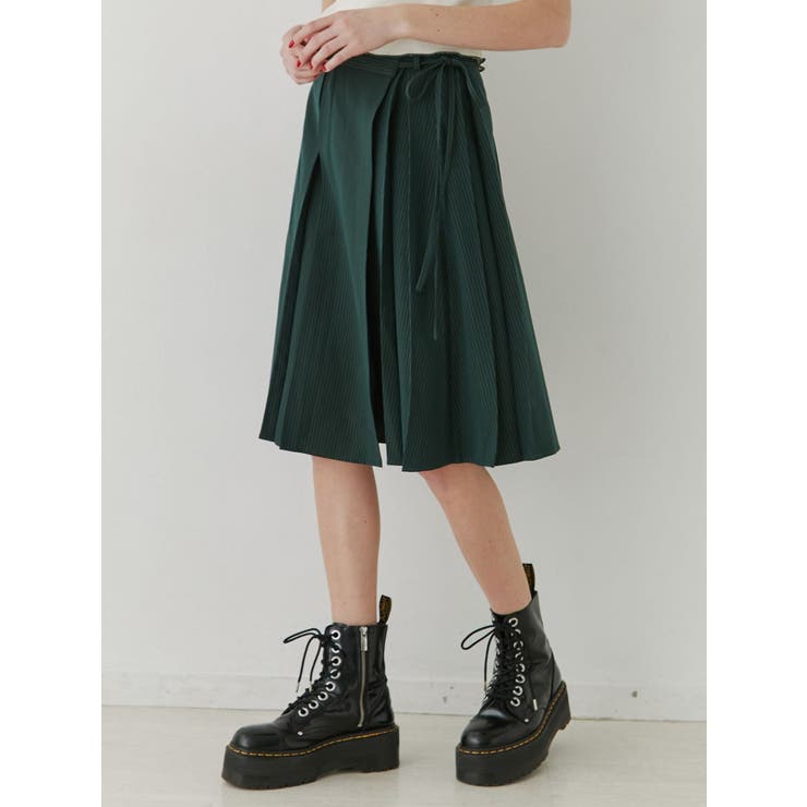 グリーン | ニーレングスラッププリーツスカート | jouetie