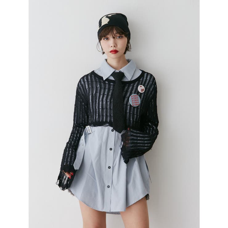 クロップドメッシュニット[品番：MKSW0057275]｜jouetie