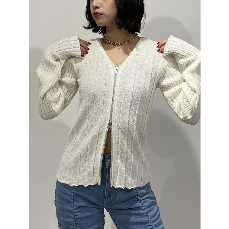 VネックダブルZIPカーデ | jouetie | 詳細画像1