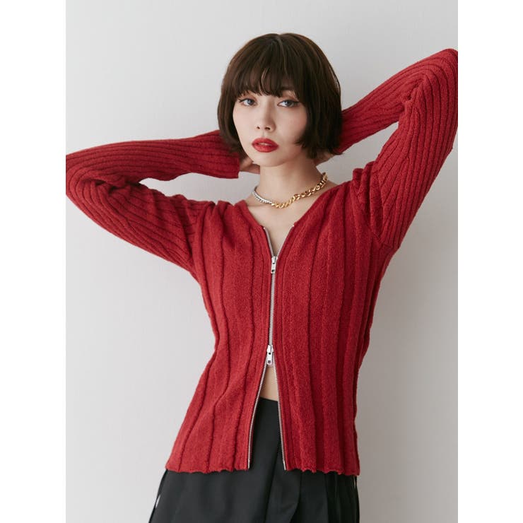 VネックダブルZIPカーデ | jouetie | 詳細画像2