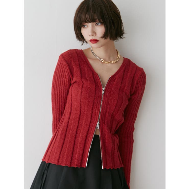 VネックダブルZIPカーデ | jouetie | 詳細画像3