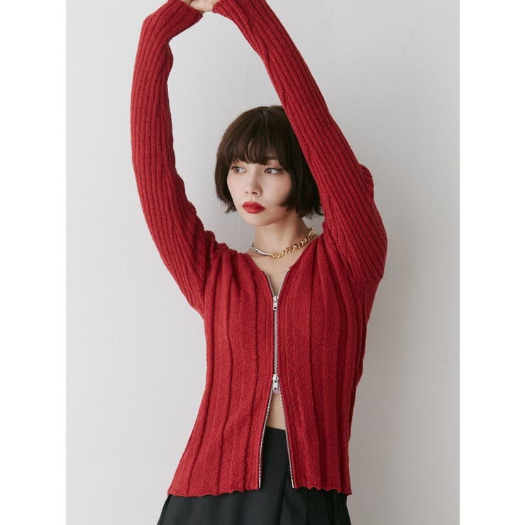 VネックダブルZIPカーデ | jouetie | 詳細画像4