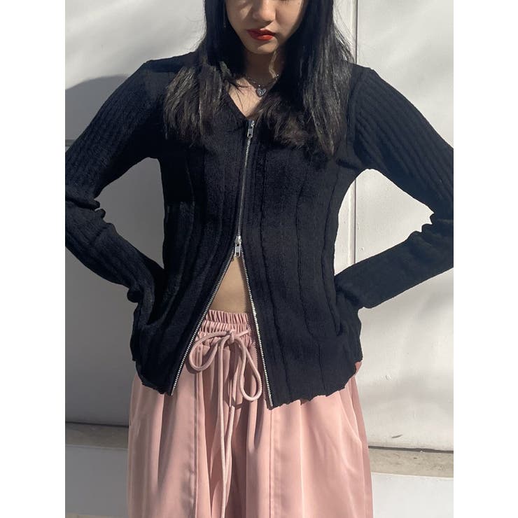 ブラック | VネックダブルZIPカーデ | jouetie