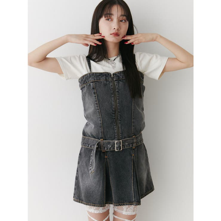 デニムプリーツミニワンピース C1677 CHIC and THINGS デニムプリーツミニワンピース