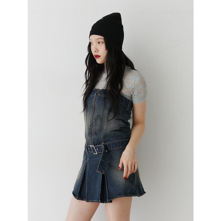 ダイアグラム　デニムプリントワンピース　36 黒　マキシ　プリーツ　※キャミ無 タックプリーツデニムキャミワンピース[品番：MKSW0057739