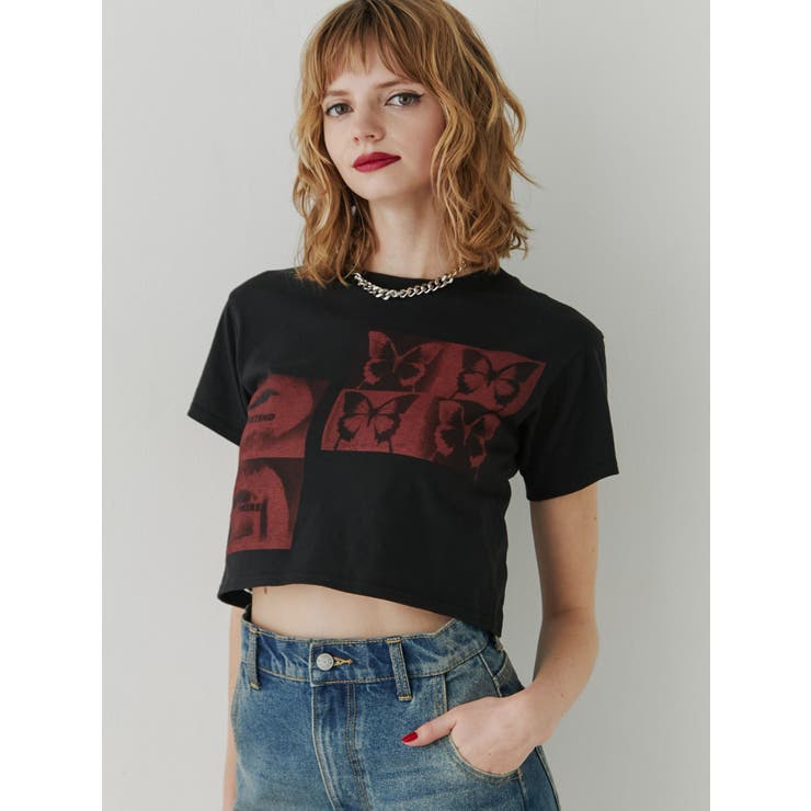 ブラック | ネガフォトクロップドTシャツ | jouetie