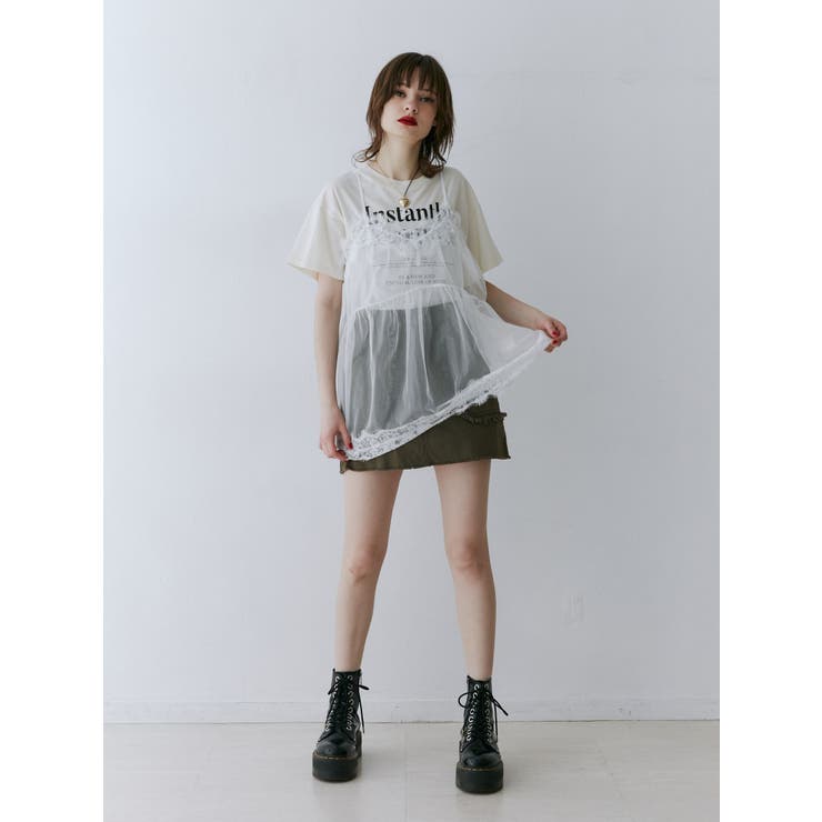 ランジェリーレイヤードチュニックTシャツ[品番：MKSW0057301