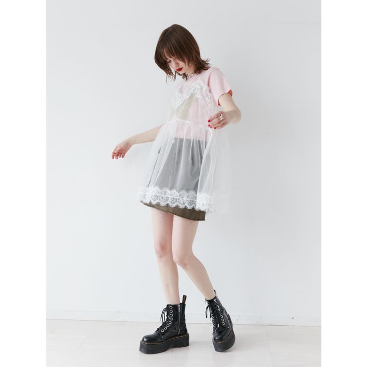 ランジェリーレイヤードチュニックTシャツ[品番：MKSW0057301 