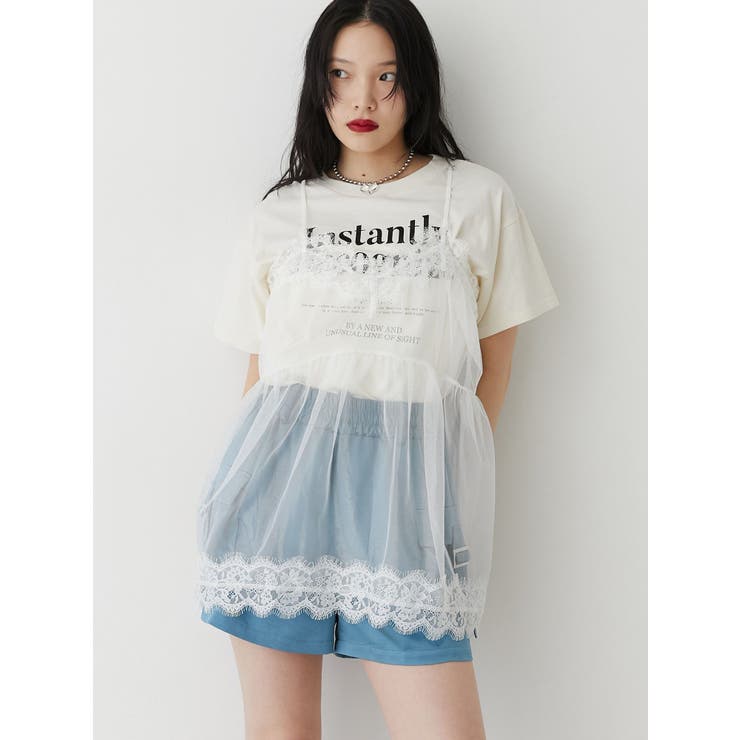 ランジェリーレイヤードチュニックTシャツ[品番：MKSW0057301
