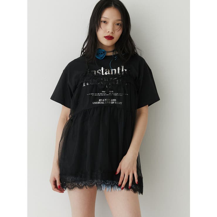 ランジェリーレイヤードチュニックTシャツ[品番：MKSW0057301