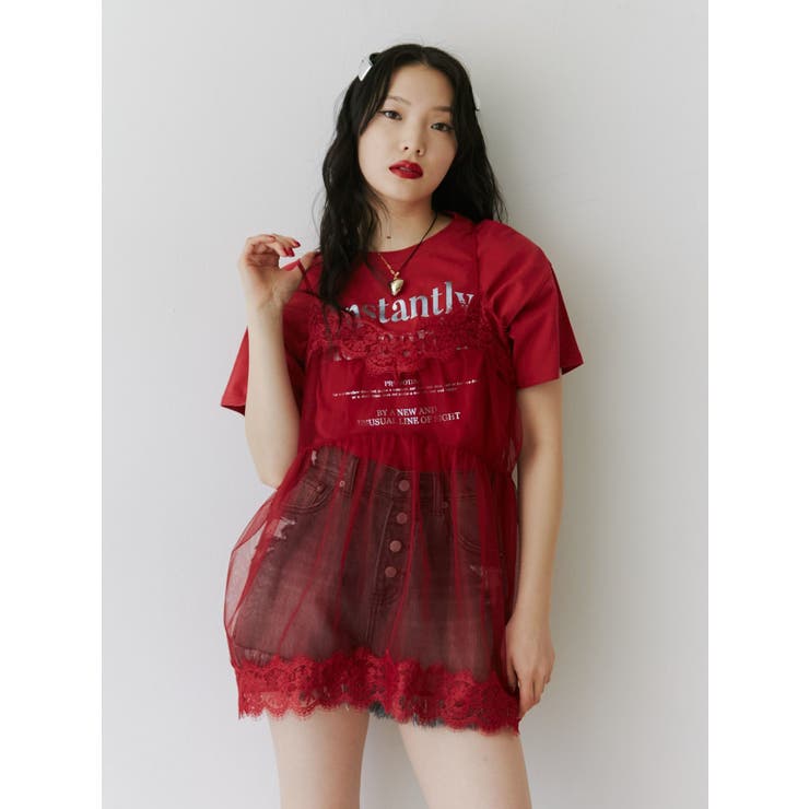 ランジェリーレイヤードチュニックTシャツ[品番：MKSW0057301