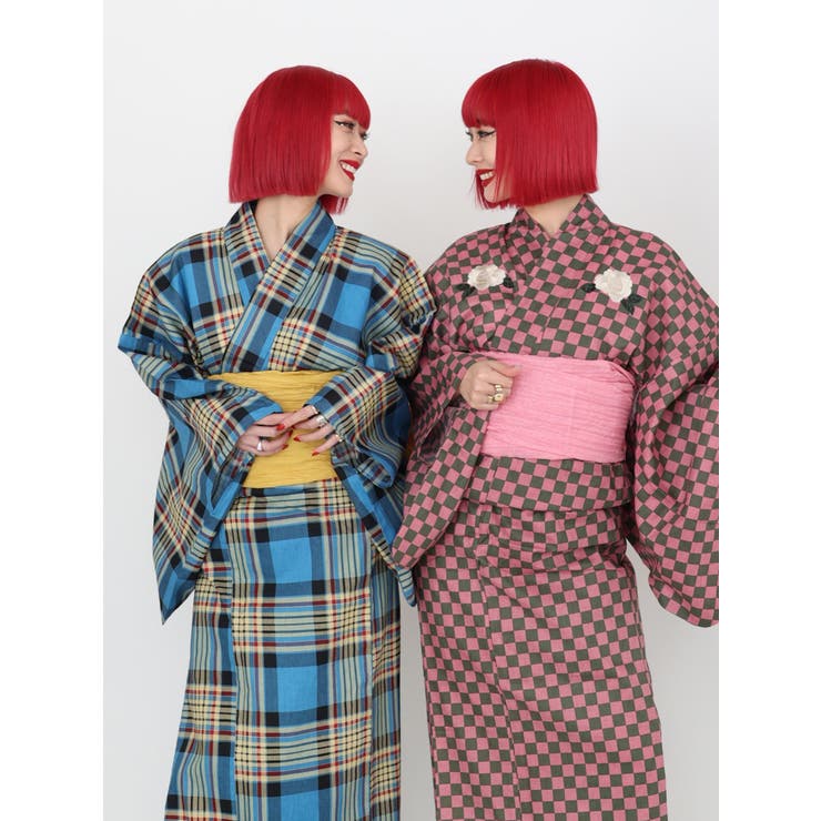 バックローズチェック柄浴衣セット[品番：MKSW0058562]｜jouetie