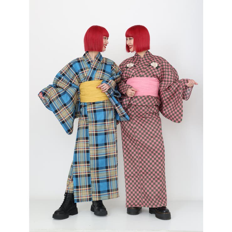 バックローズチェック柄浴衣セット[品番：MKSW0058562]｜jouetie