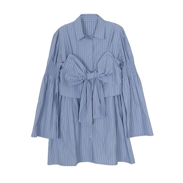 リボンビスチェレイヤードチュニックシャツ[品番：MKSW0059883