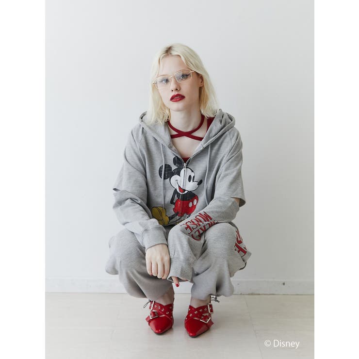 ミッキー＆ミニー】ロゴスリットスウェットパンツ【セットアップ対応