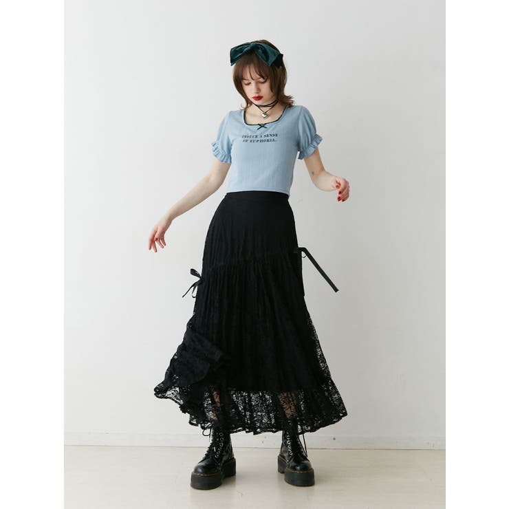 ロングスカート アシンメトリー レース シフォン スカート