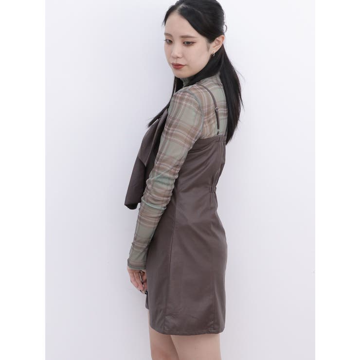 チェックパターンギャザーシアートップス[品番:MKSW0059035 チェックパターンギャザーシアートップス[品番:MKSW0059035