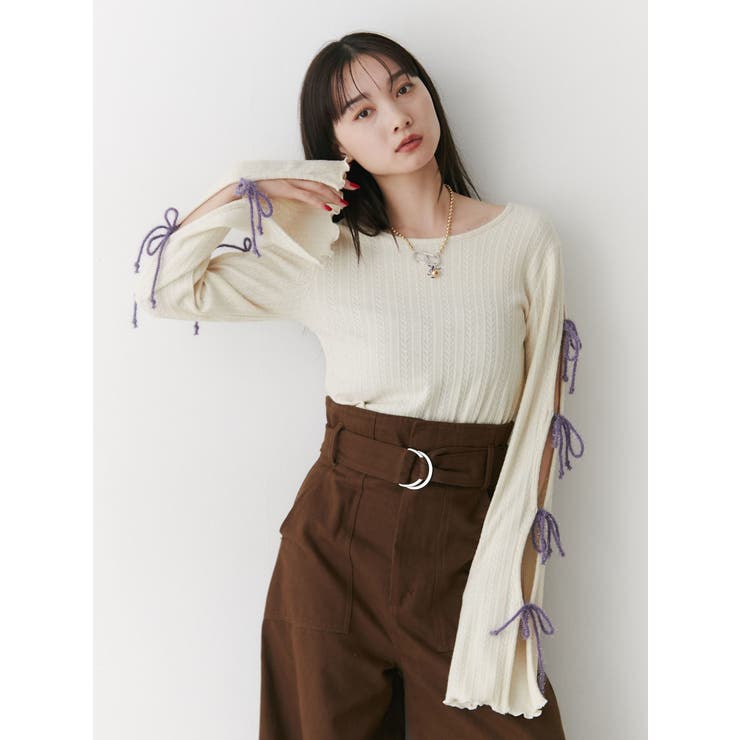 アイボリー | ラメリボンニットトップス | jouetie