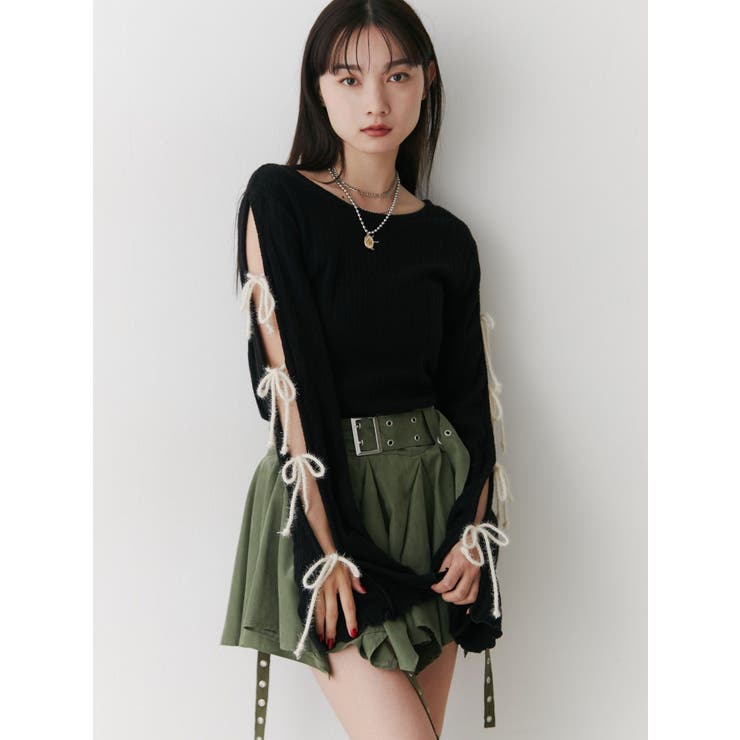 ブラック | ラメリボンニットトップス | jouetie