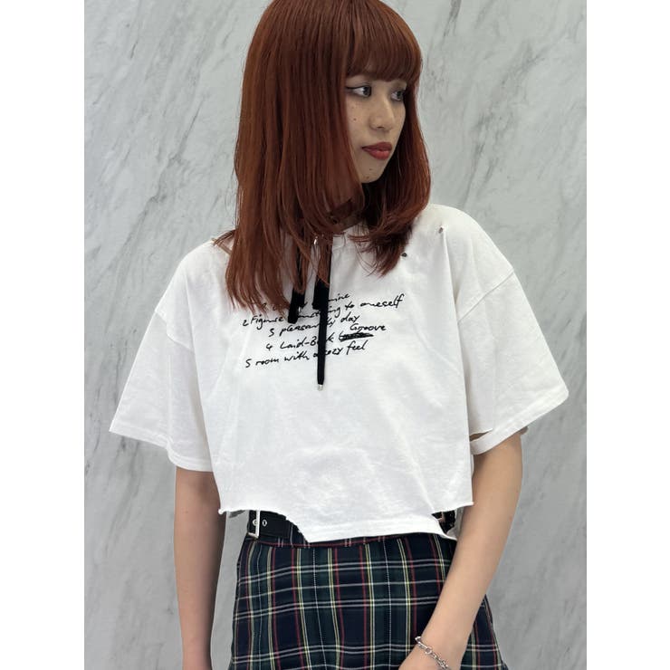ダメージロゴクロップドTシャツ[品番：MKSW0059038]｜jouetie