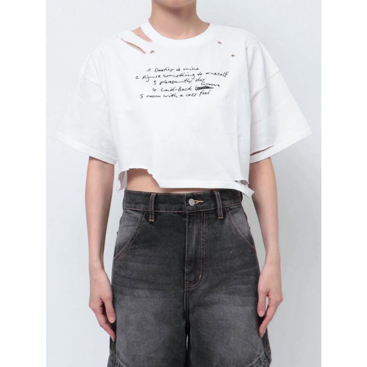 ダメージロゴクロップドTシャツ[品番：MKSW0059038]｜jouetie