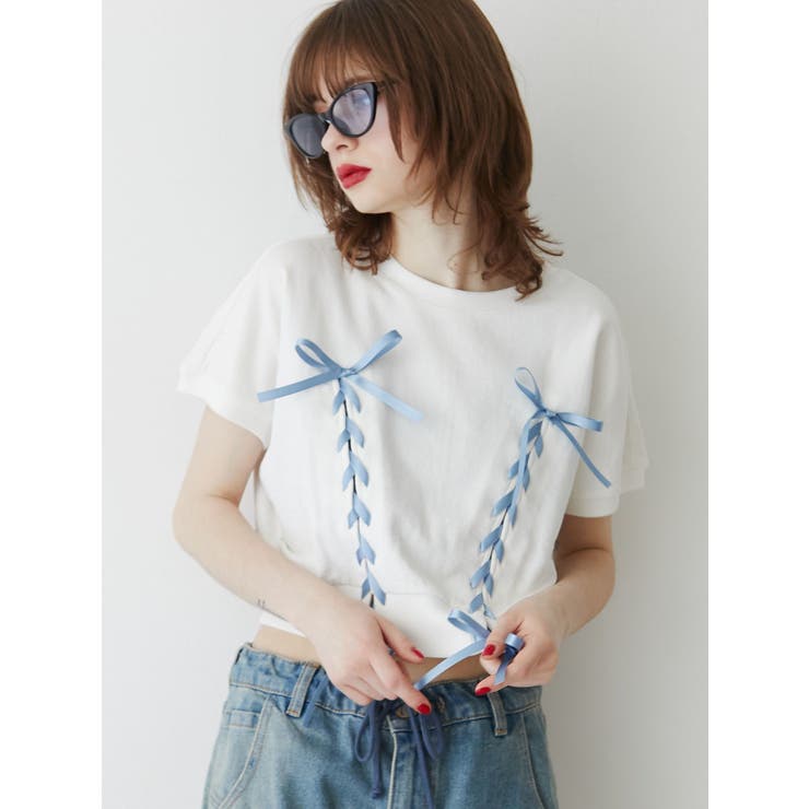 レースアップリボントップス[品番：MKSW0059039]｜jouetie（ジュエティ  