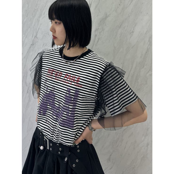 チュールレイヤードロックTシャツ[品番：MKSW0059040]｜jouetie（ジュエティ ）のレディースファッション通販｜SHOPLIST（ショップリスト）