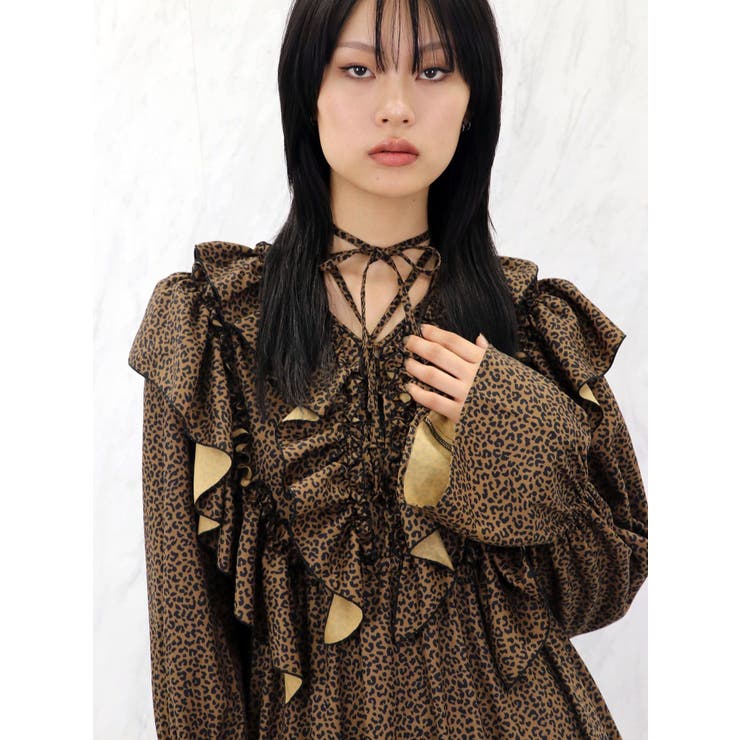 jouetie 変形異素材フリルフレアロングワンピース Tシャツ 大きいサイズ jouetie ワンピース ラッフルフリルリボンタイロングワンピース