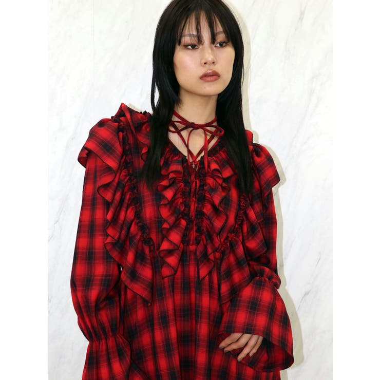 jouetie 変形異素材フリルフレアロングワンピース Tシャツ 大きいサイズ jouetie フリルロングシャツワンピース（イエロー